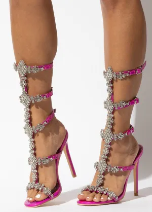 Hot Pink Heel Exotic Design Rhinestone Gladiator