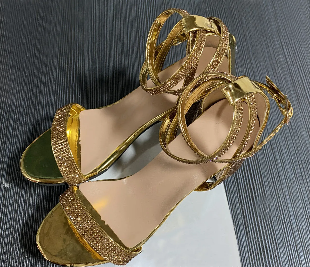 Hot sale chunky heel rhinestone sandals（HPSD078）