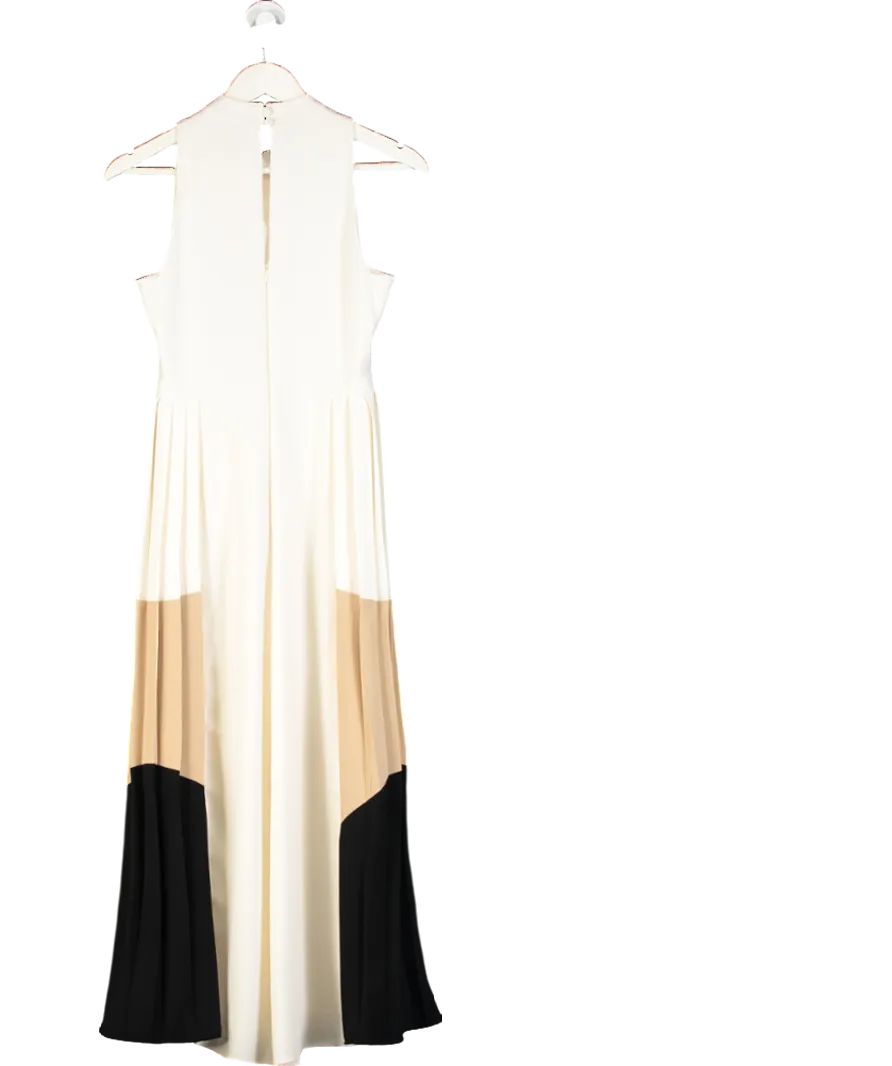 Karen Millen Cream Soft Tailored Midi Dress With Pleated Skirt And Contrast Side Panels UK 8