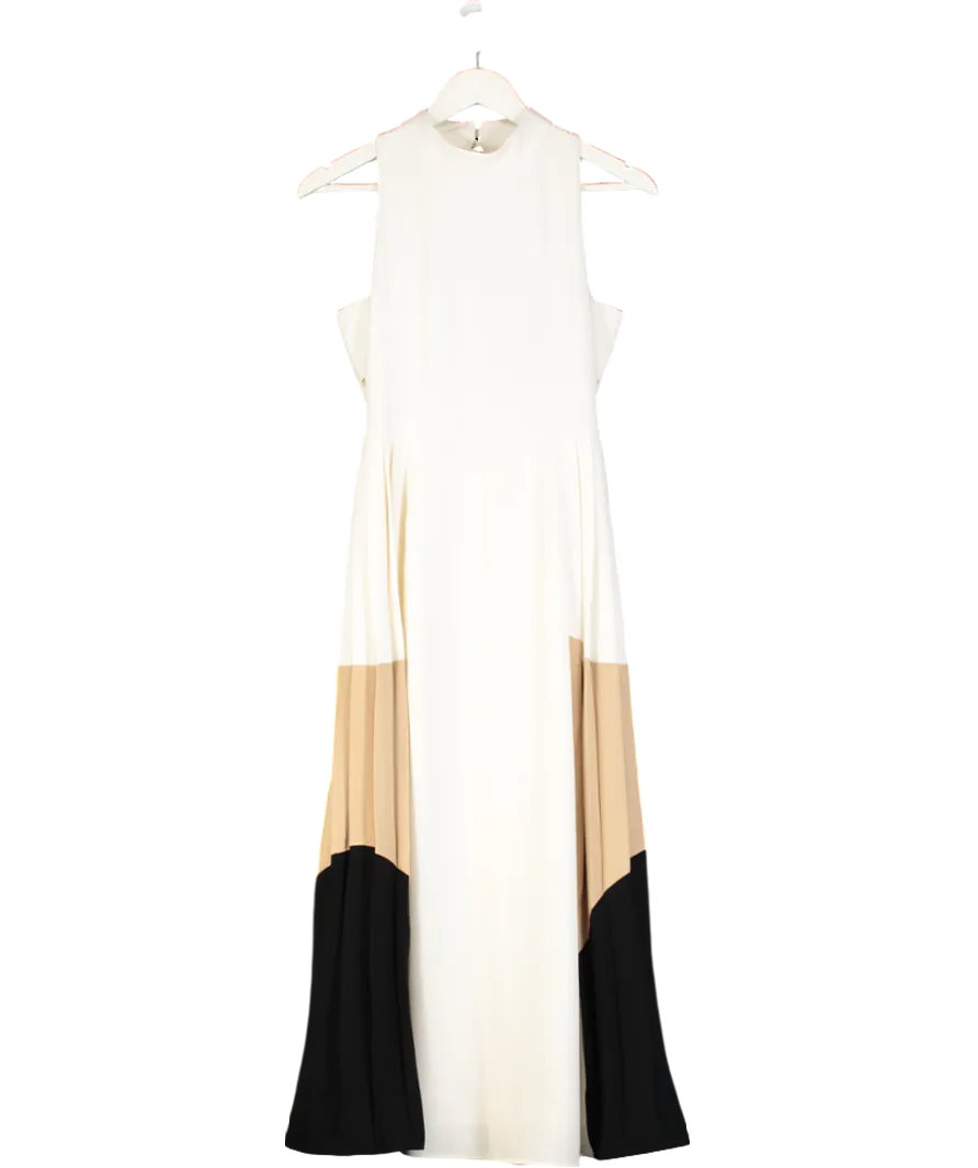 Karen Millen Cream Soft Tailored Midi Dress With Pleated Skirt And Contrast Side Panels UK 8