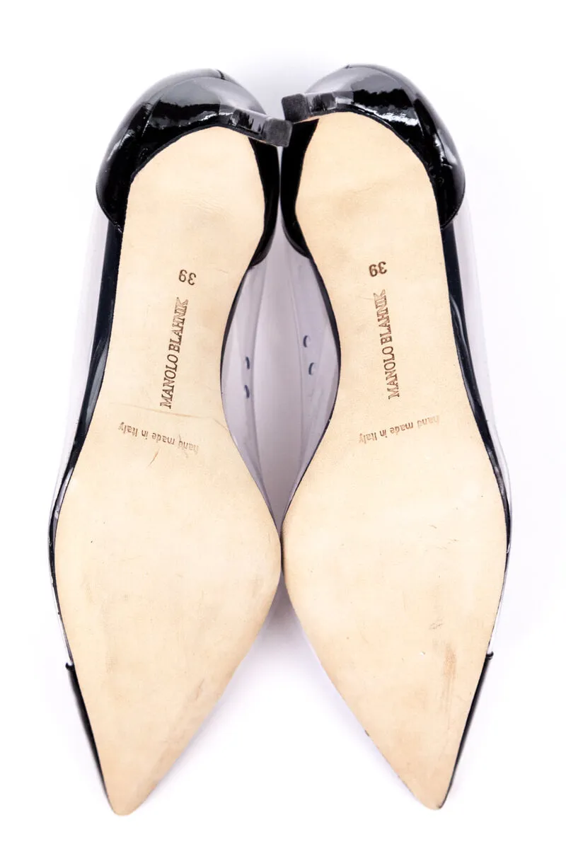 Manolo Blahnik Black Patent & PVC Pointed Toe Pumps Size US 9 | EU 39