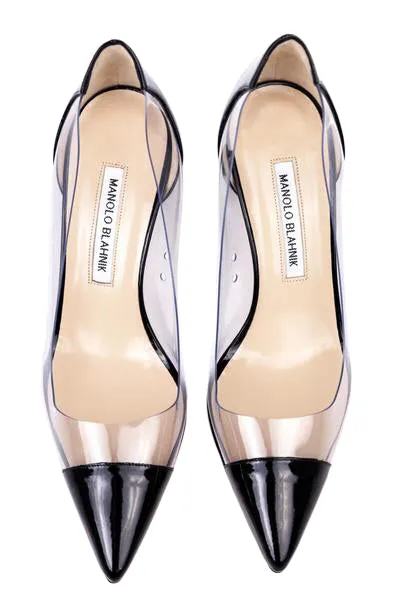 Manolo Blahnik Black Patent & PVC Pointed Toe Pumps Size US 9 | EU 39