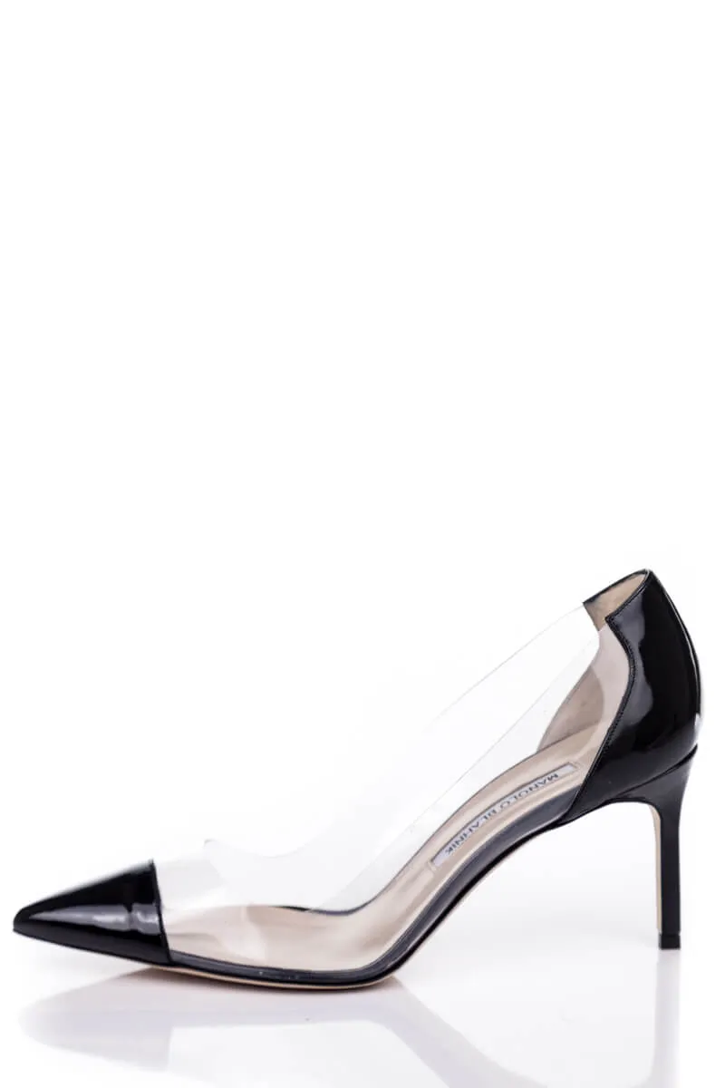 Manolo Blahnik Black Patent & PVC Pointed Toe Pumps Size US 9 | EU 39