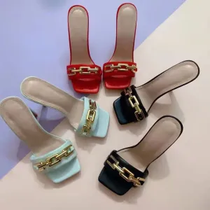 Metal chain high heel slippers