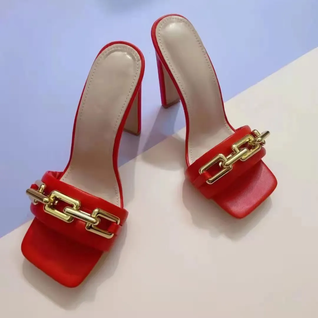 Metal chain high heel slippers
