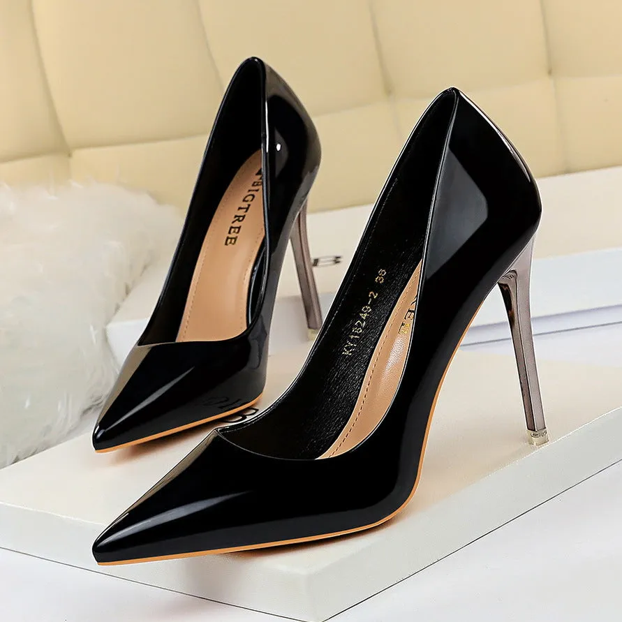 Metallic High Heel Shiny Patent Leather Slimming Shoes