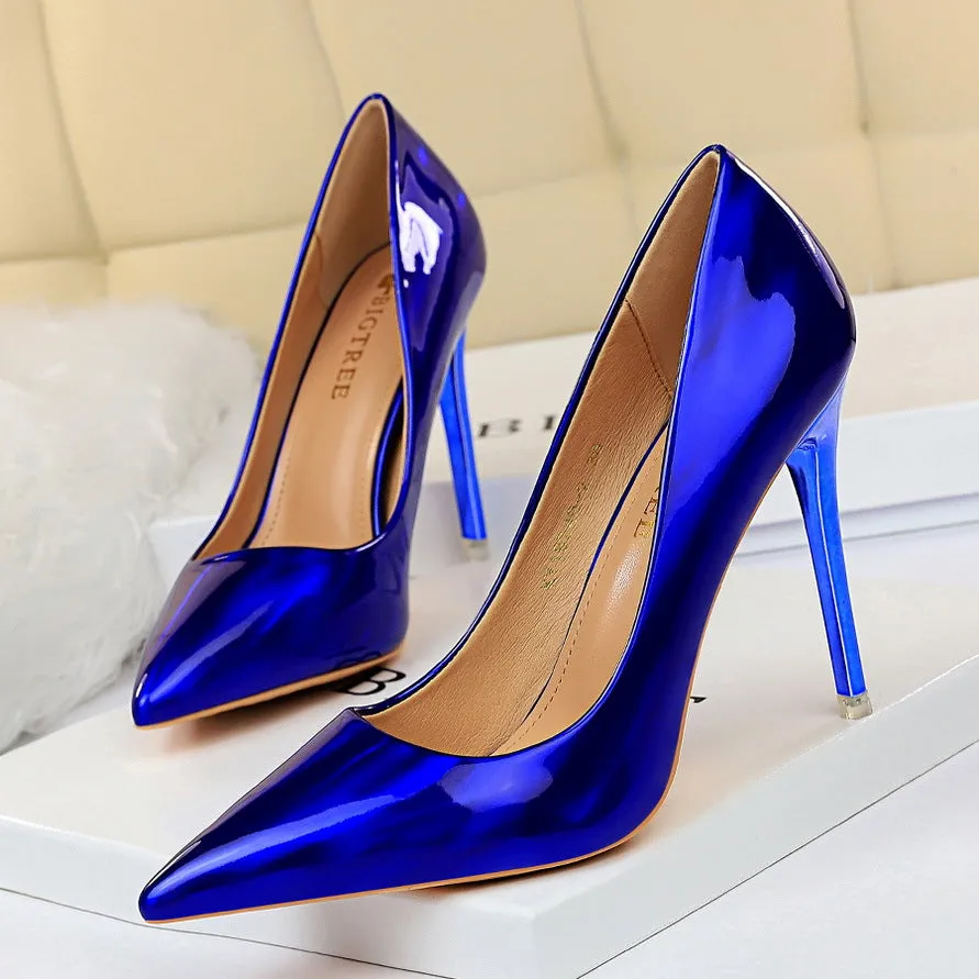 Metallic High Heel Shiny Patent Leather Slimming Shoes