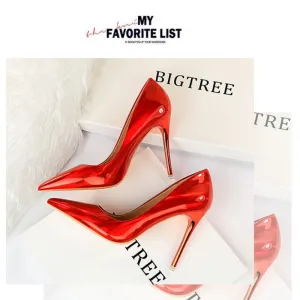 Metallic High Heel Shiny Patent Leather Slimming Shoes