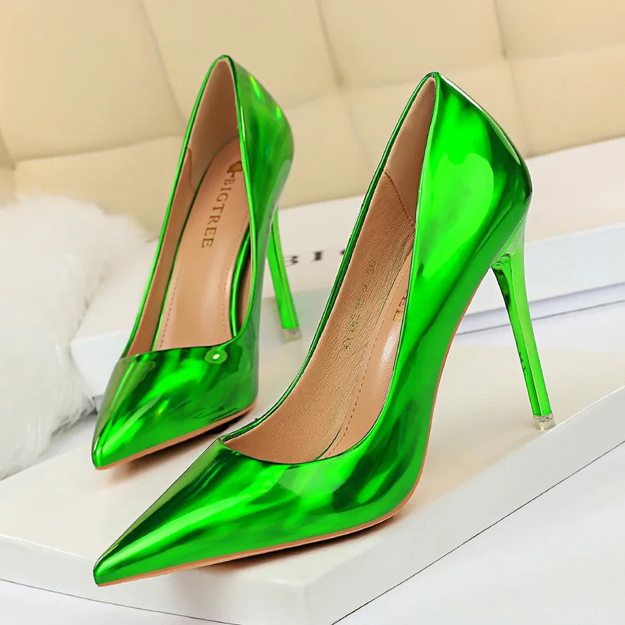 Metallic High Heel Shiny Patent Leather Slimming Shoes