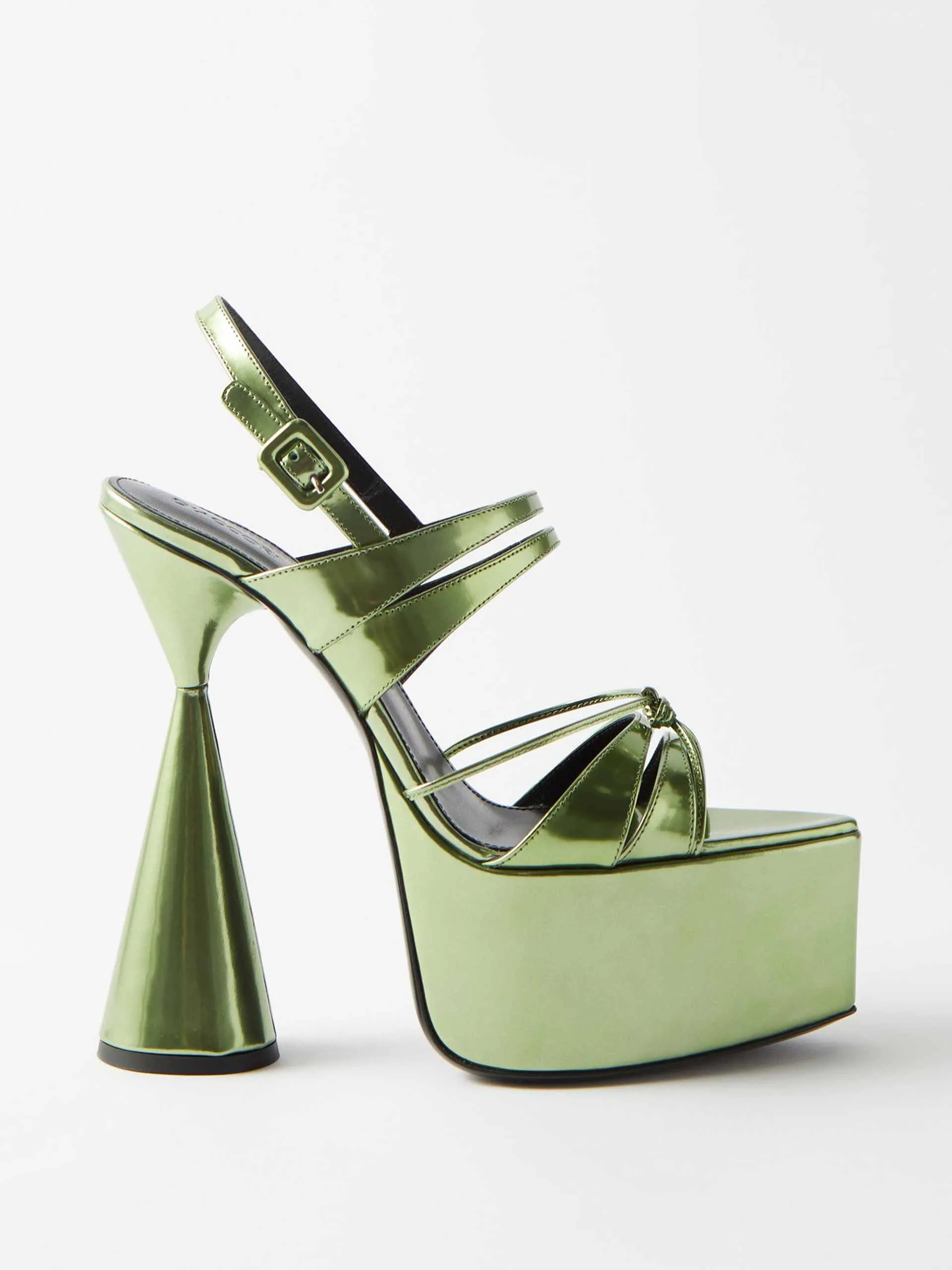 Metallic-leather green platform sandals