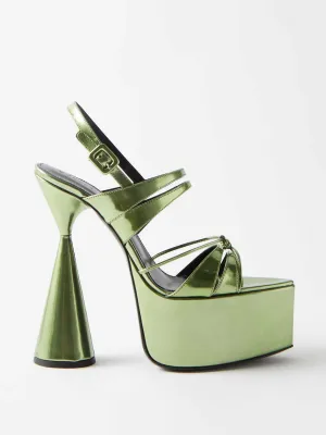 Metallic-leather green platform sandals