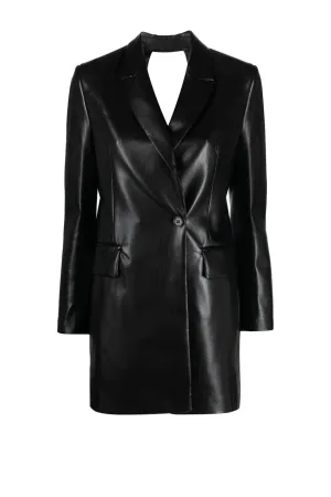 MSGM Open Back Vegan Leather Blazer Dress - Black
