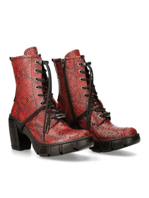 NEW ROCK Gothic Edgy Red Reptile Print Ankle Boots