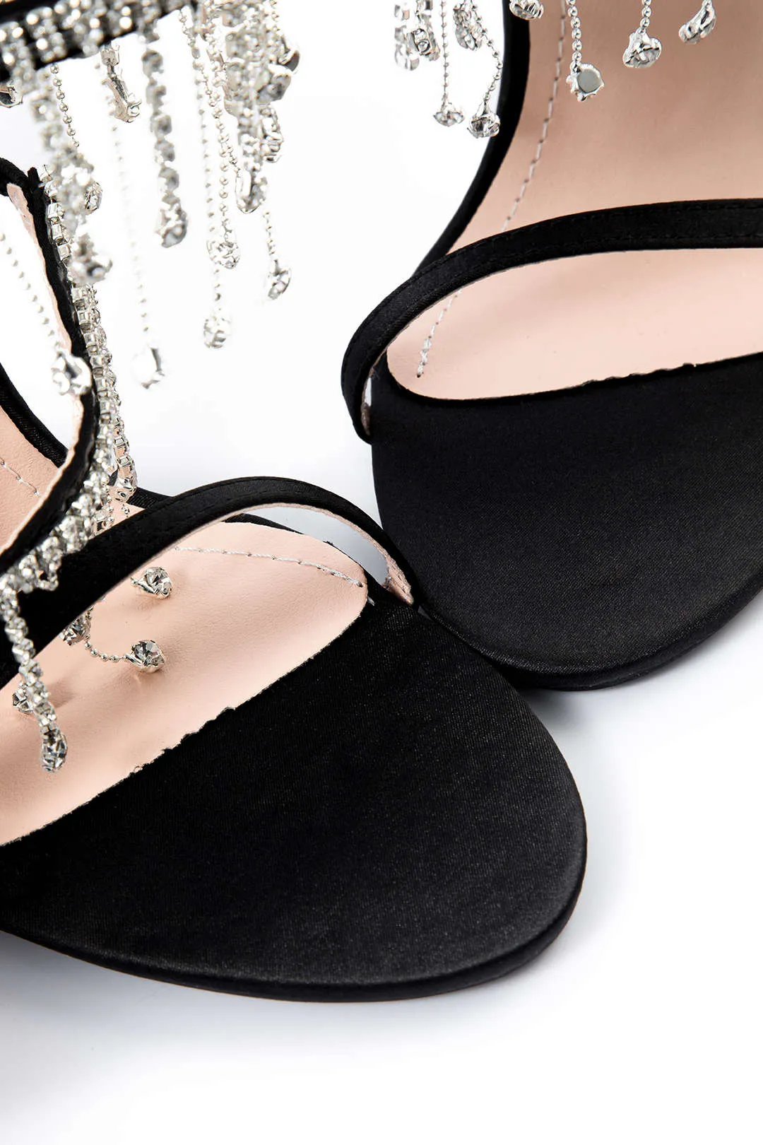 Rhinestone Chain Round Toe Heels