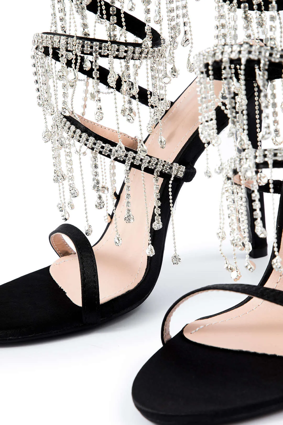 Rhinestone Chain Round Toe Heels