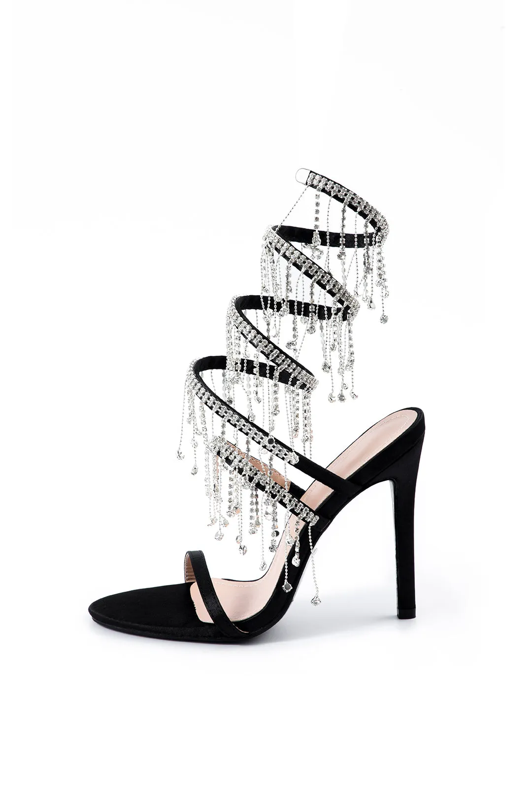 Rhinestone Chain Round Toe Heels