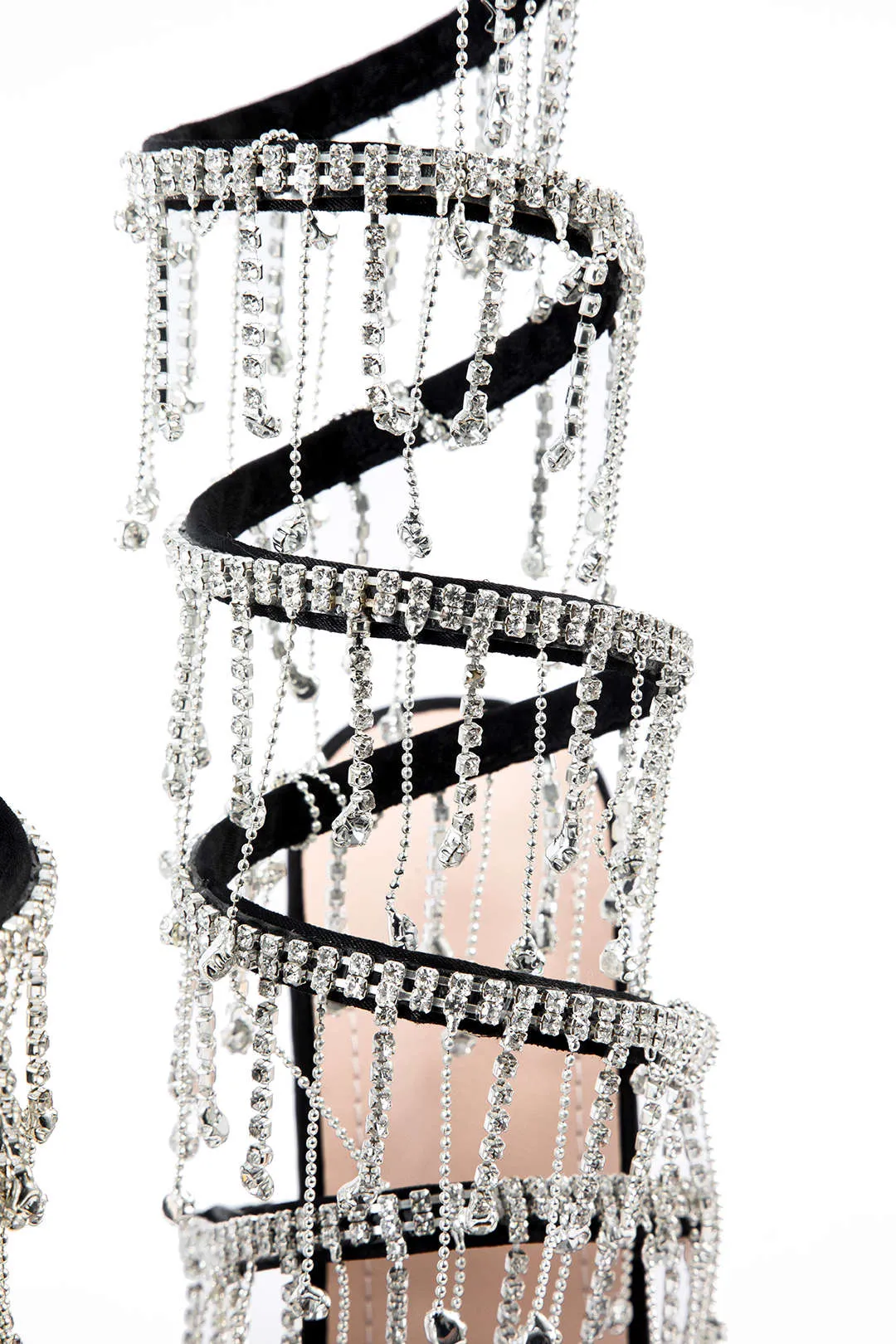 Rhinestone Chain Round Toe Heels