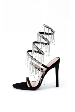 Rhinestone Chain Round Toe Heels