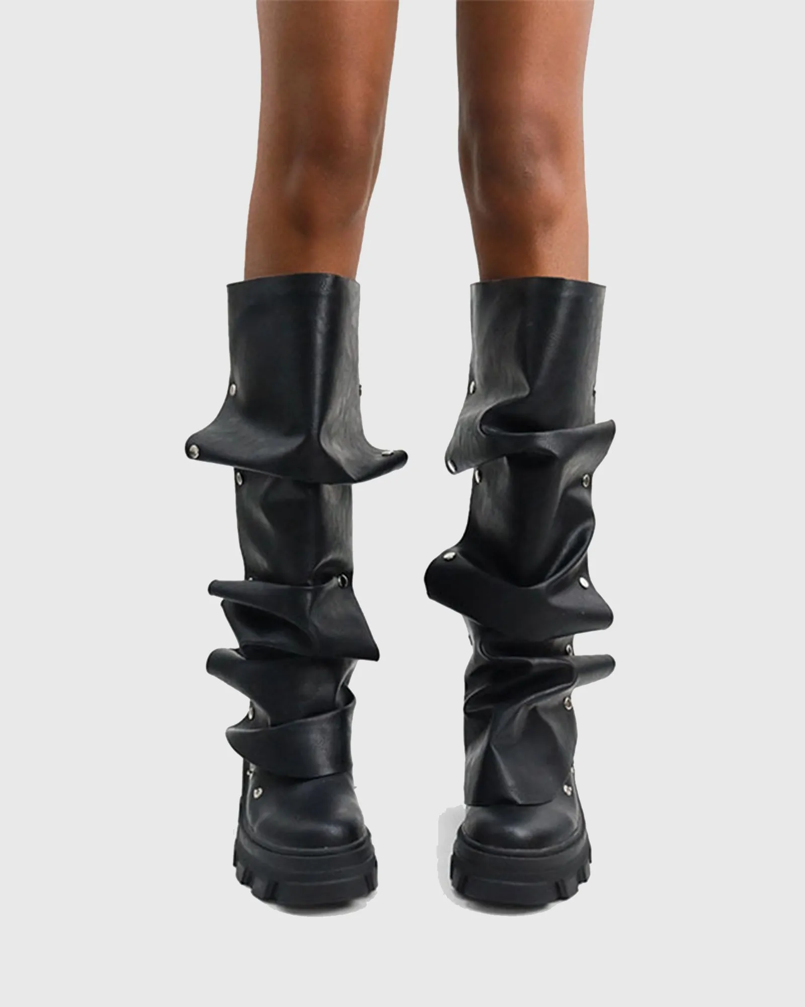 Santa Rivet Removable Ruched Marten Boots In Black