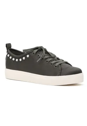 Shawna Grey Metallic Pearl Lace Up Sneakers