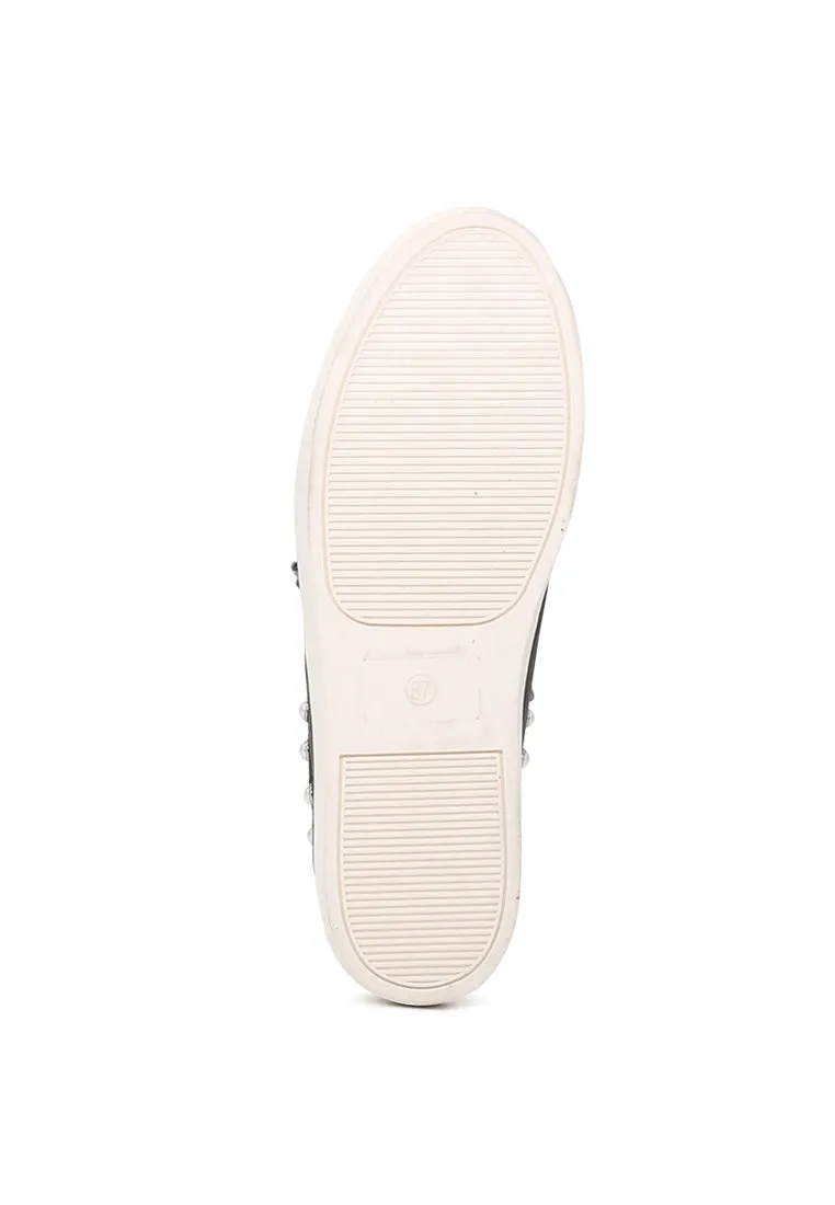 Shawna Grey Metallic Pearl Lace Up Sneakers