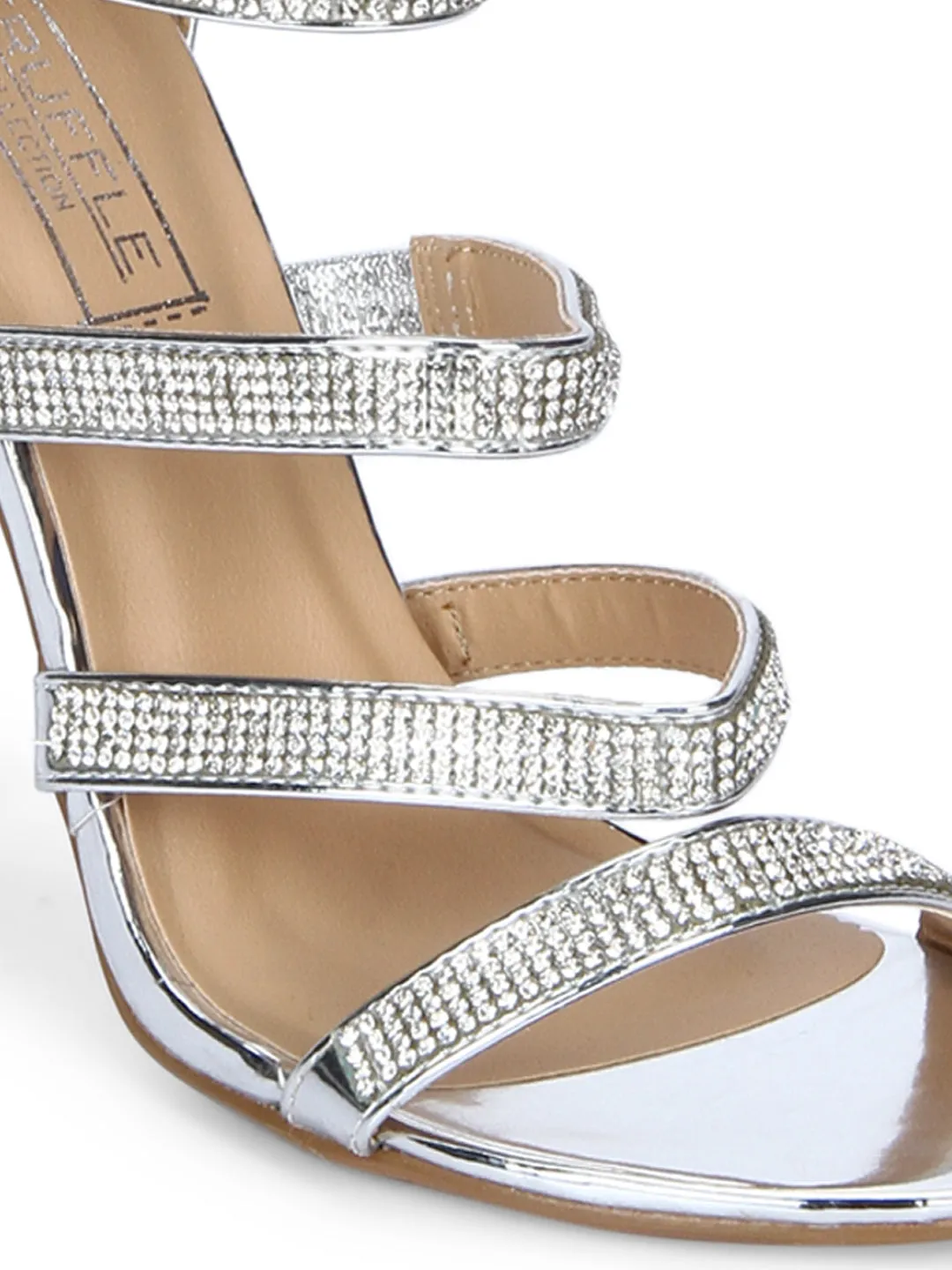 Silver Diamante Strappy Back chain Stiletto