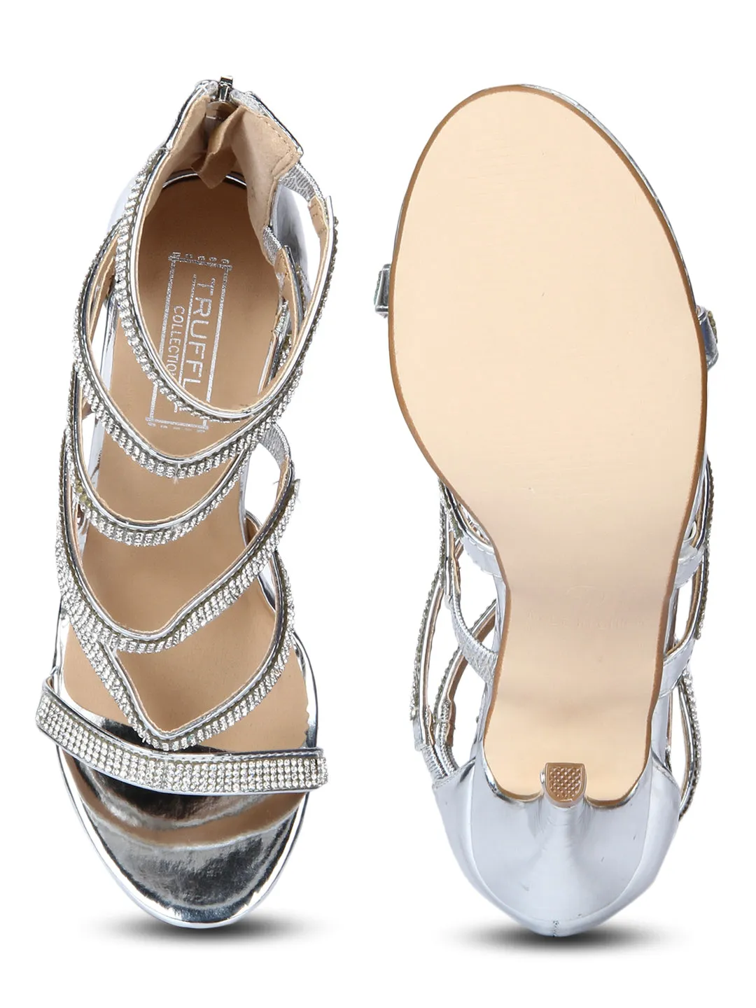 Silver Diamante Strappy Back chain Stiletto