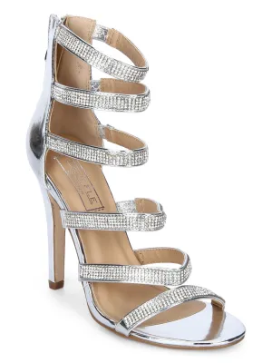 Silver Diamante Strappy Back chain Stiletto