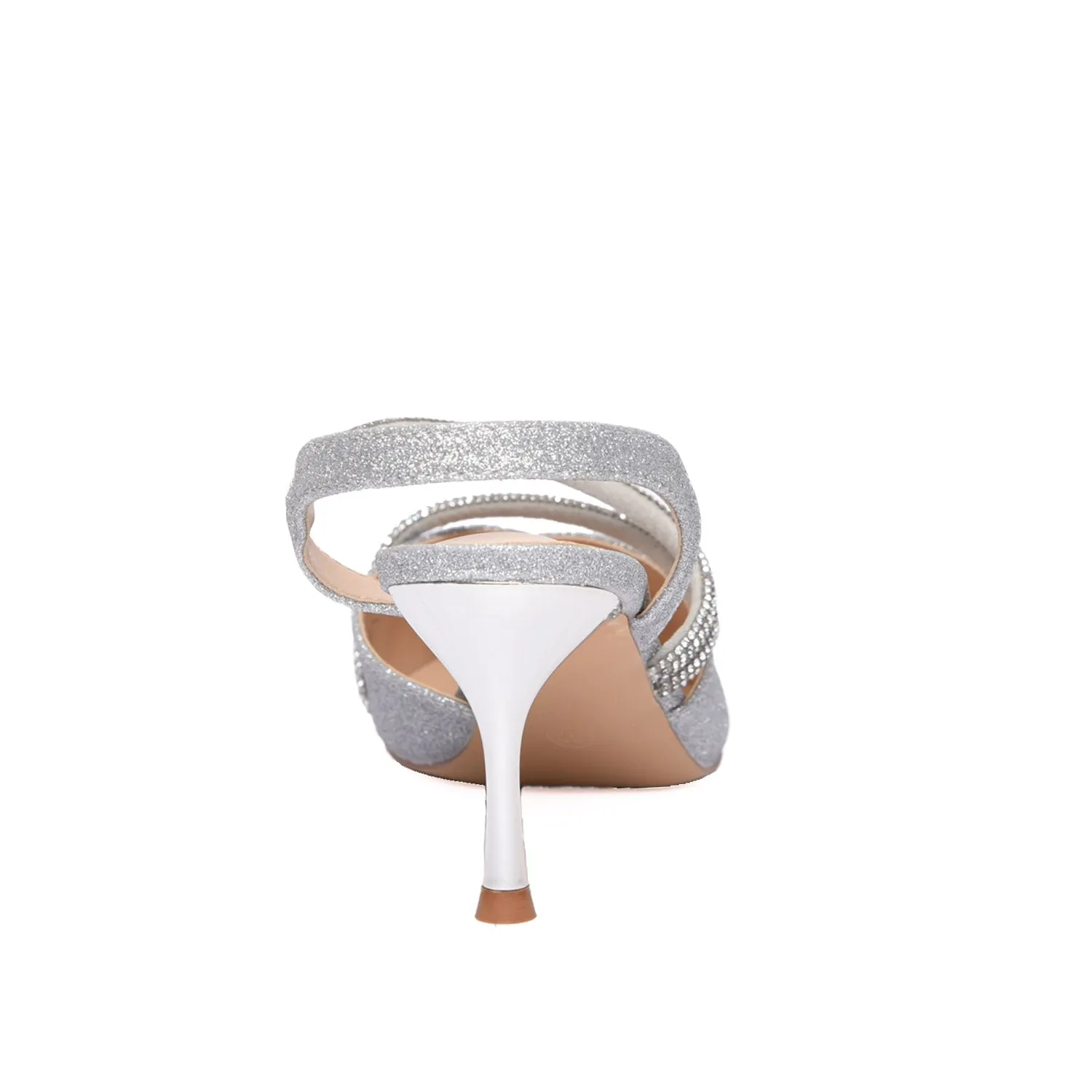 Silver Glitter Pointed-Toe Slingback Heels | 483L-S