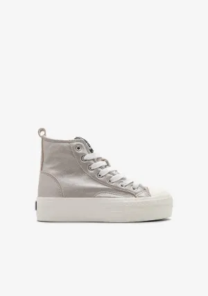 Silver Shinny High Top Sneakers B&W