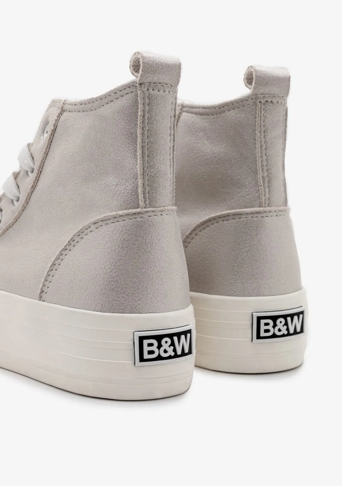 Silver Shinny High Top Sneakers B&W