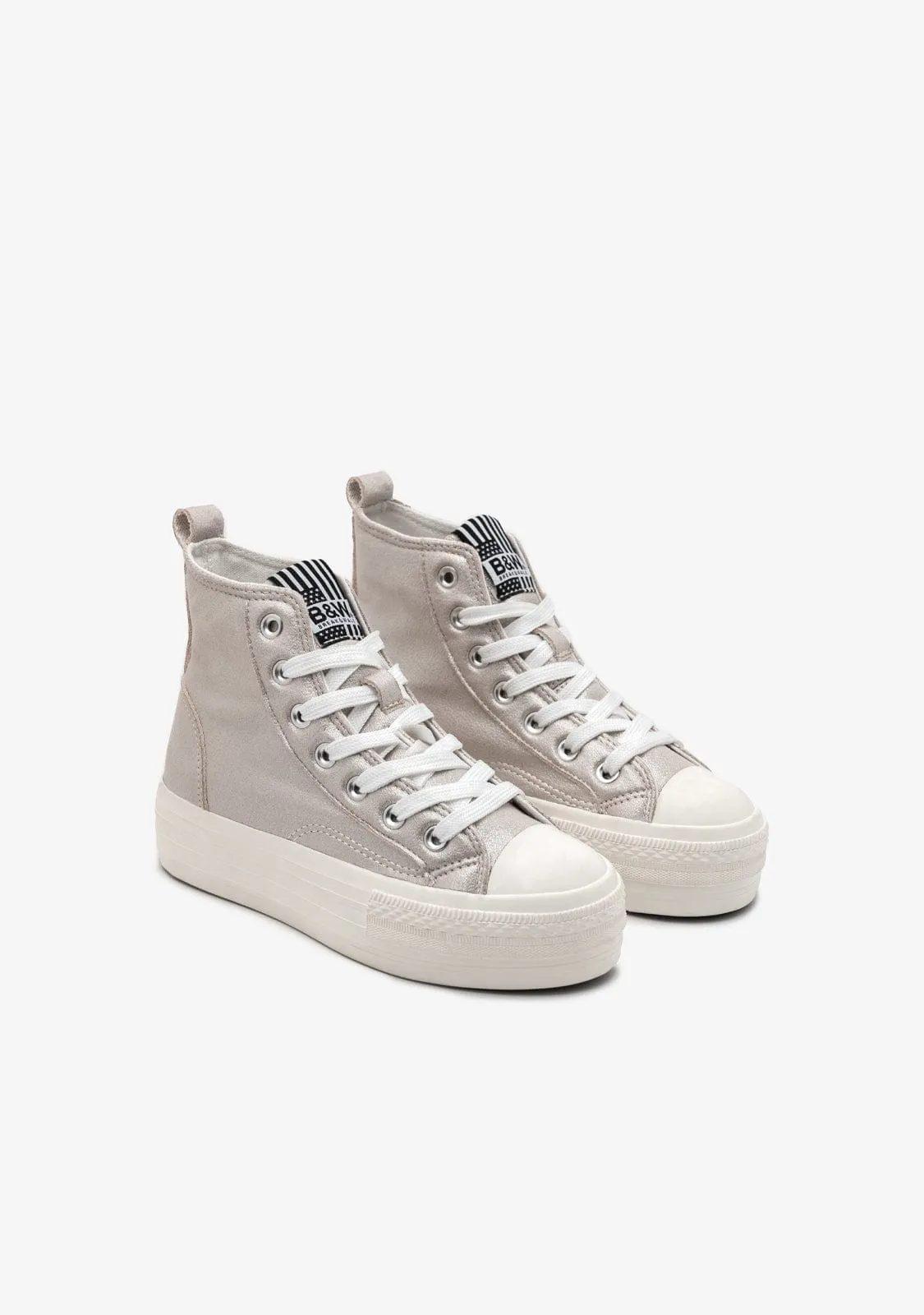 Silver Shinny High Top Sneakers B&W