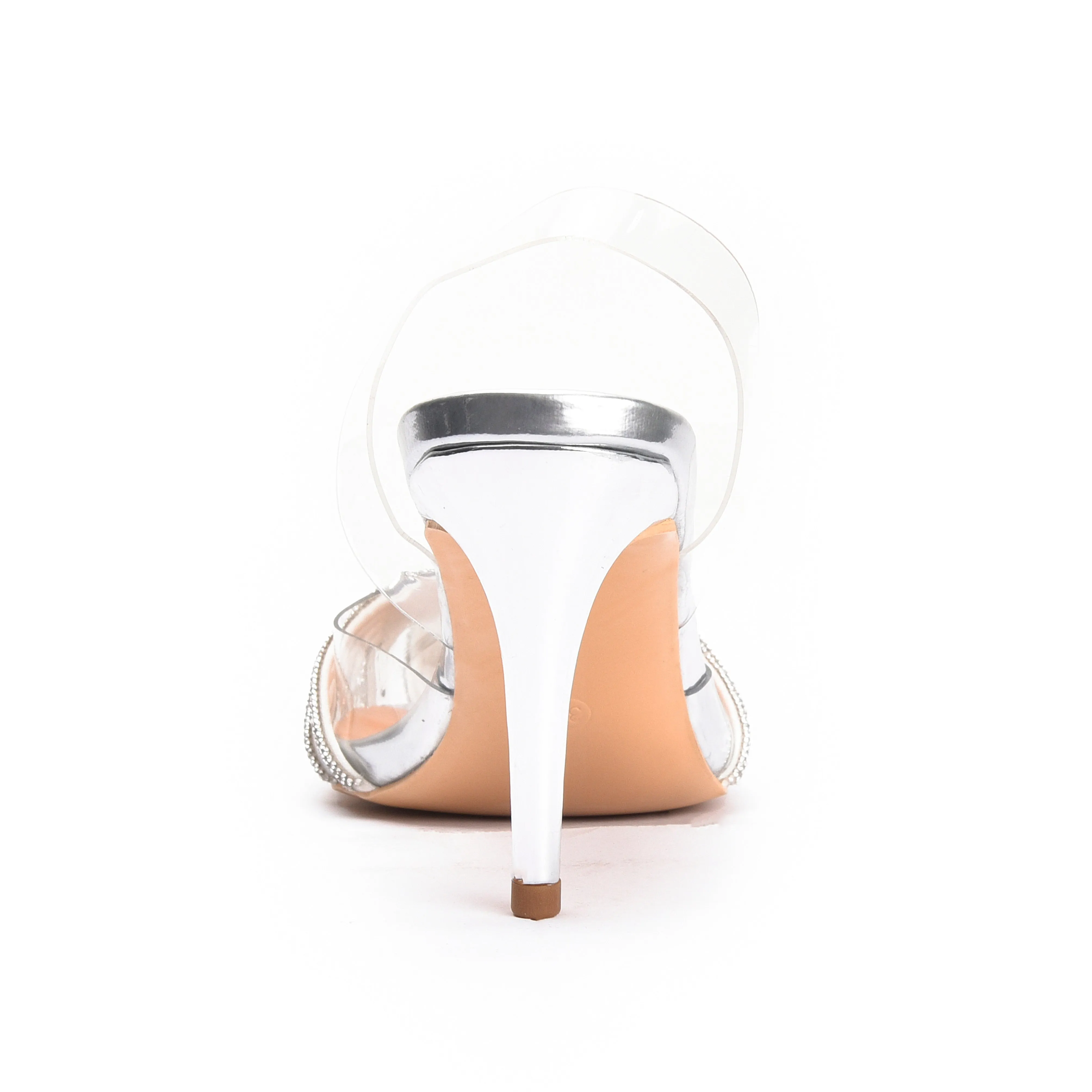 Silver Slingback Heels with Glittering Straps | 481M-S