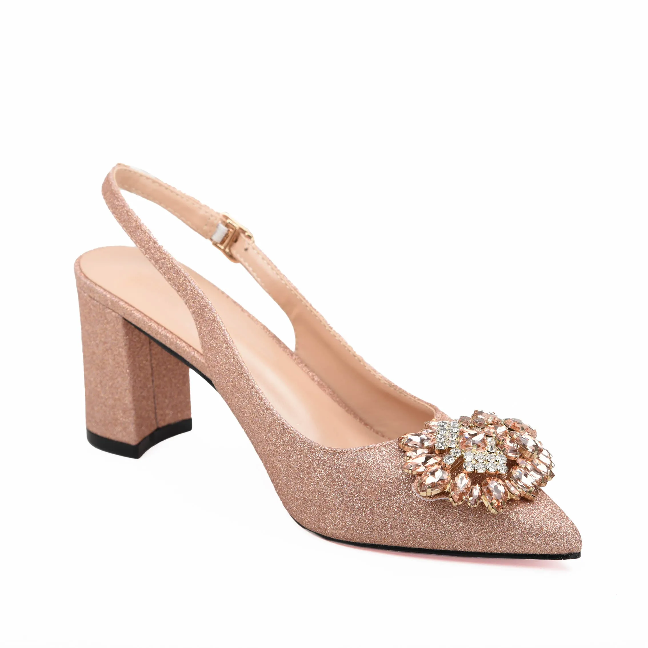 Sparkling Rose Gold Glitter Slingback Heels | 499J-PX
