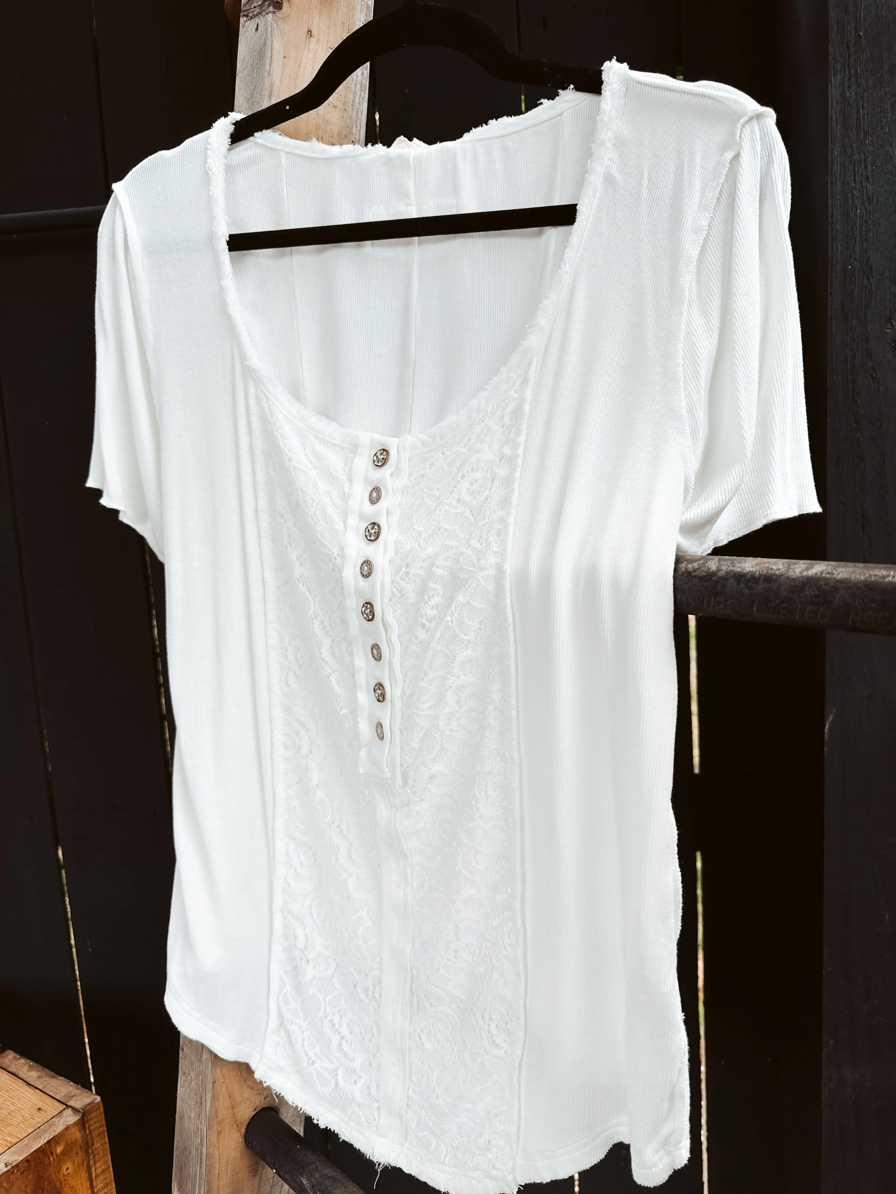 Square Neckline Lace Inset Tee