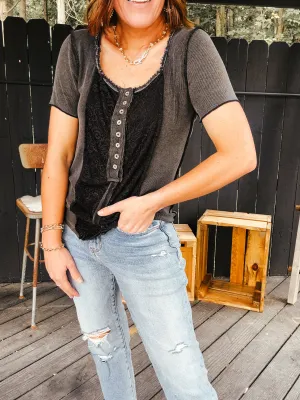 Square Neckline Lace Inset Tee