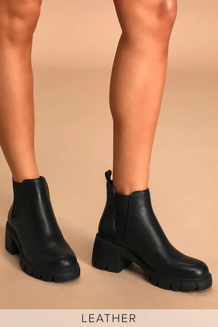 Steve Madden Women's Howler Block Heel Platform Ankle Boots Black Leather (10, BLACK)