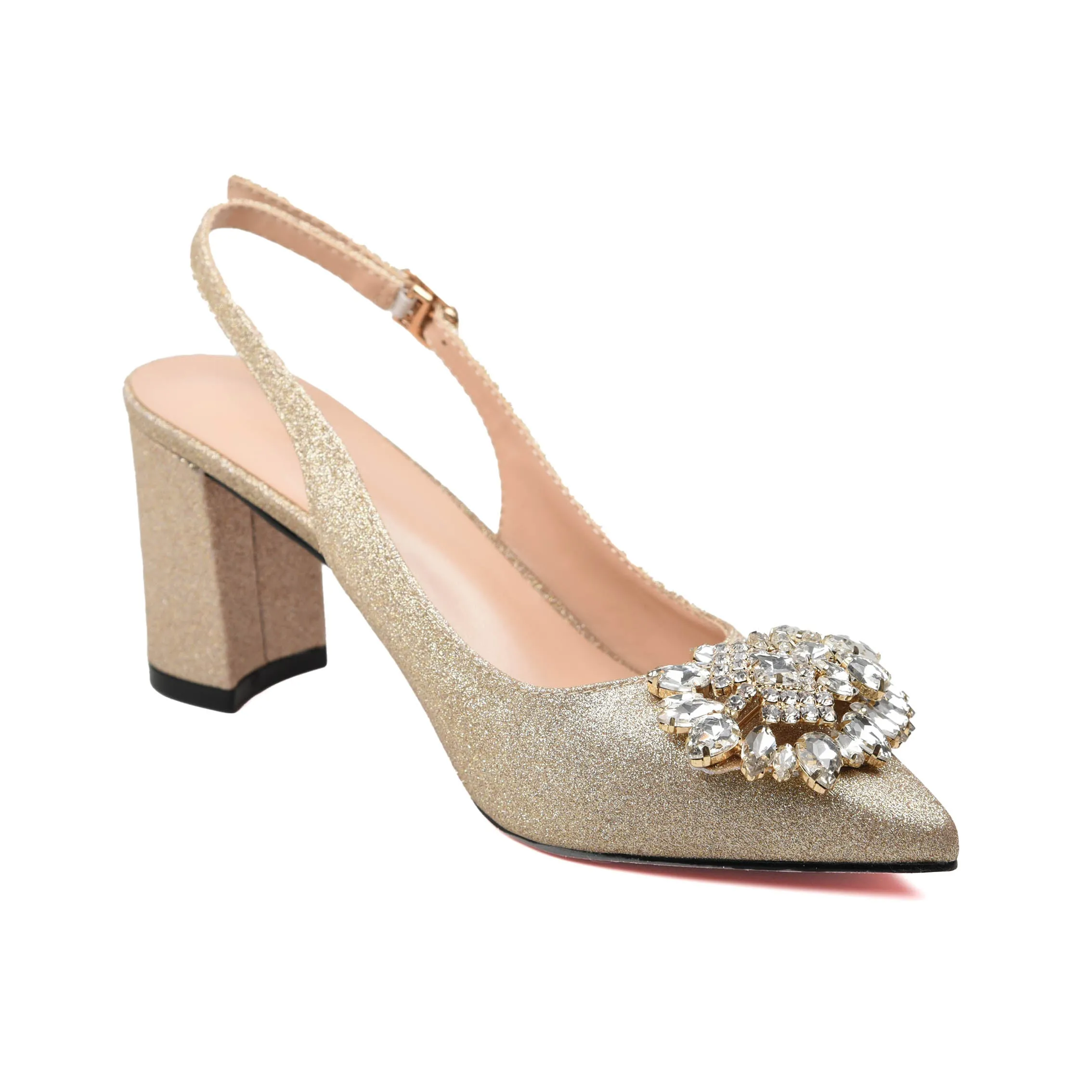 Stunning Gold Glitter Slingback Heels | 499J-X