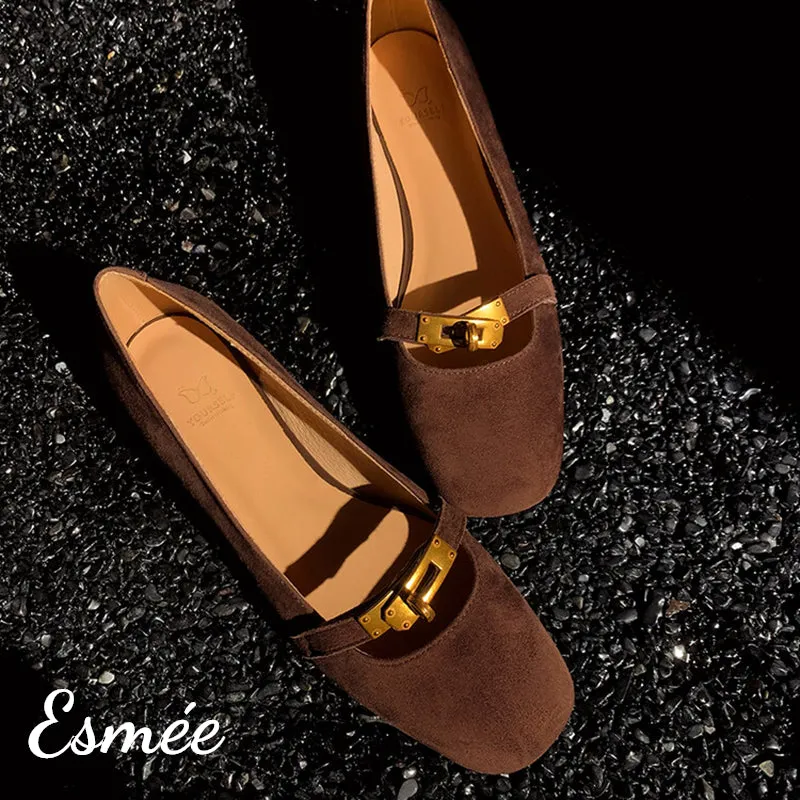 Suede Flats with Metal Lock Design