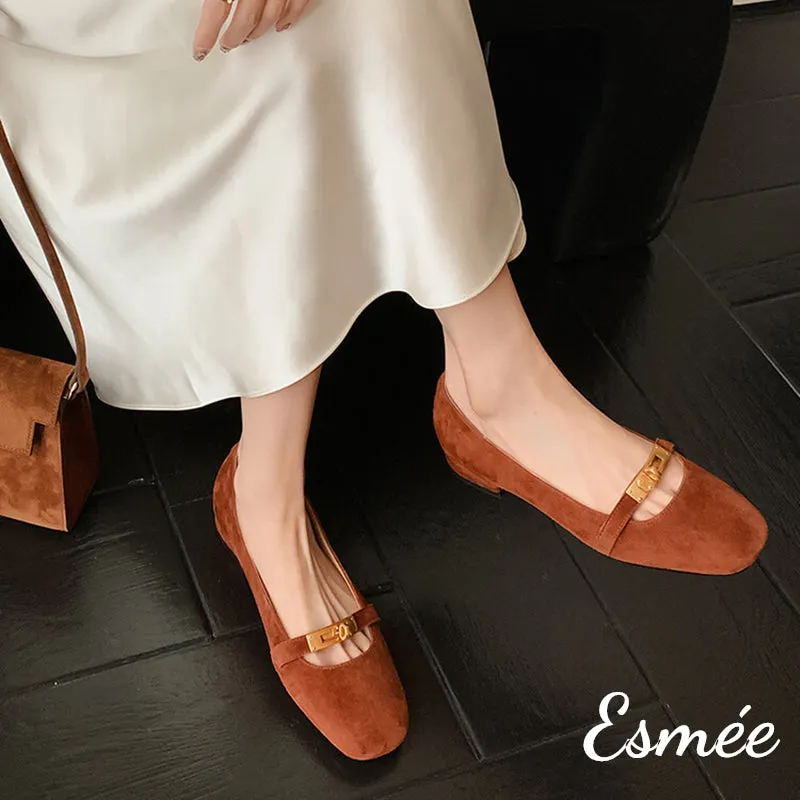 Suede Flats with Metal Lock Design