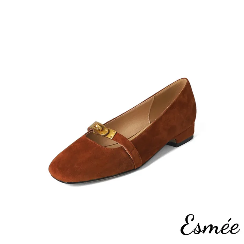 Suede Flats with Metal Lock Design