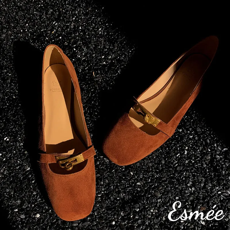 Suede Flats with Metal Lock Design
