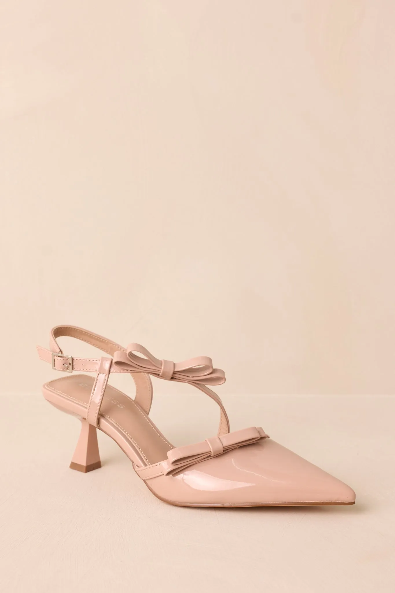 Take A Walk Beige Bow Slingback Kitten Heels