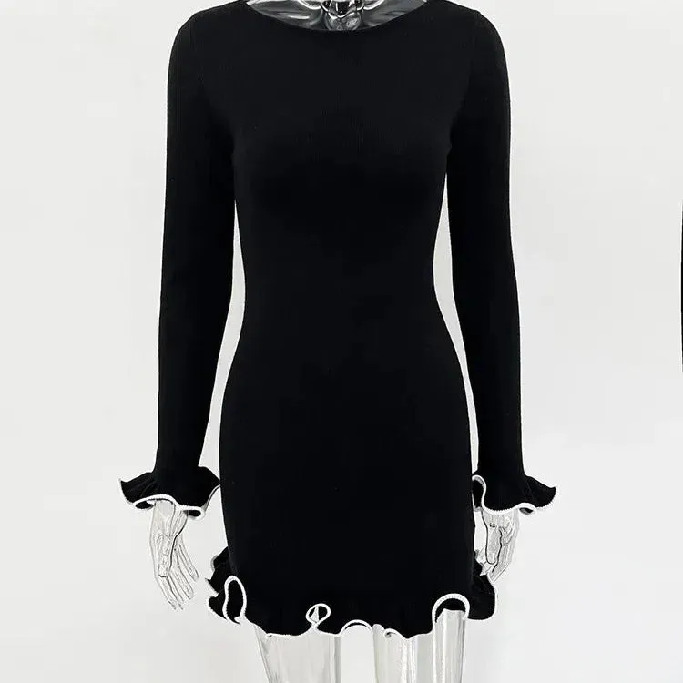 TARUXY Autumn New Knitted Mini Dress For Women Elegant Slim Fit
