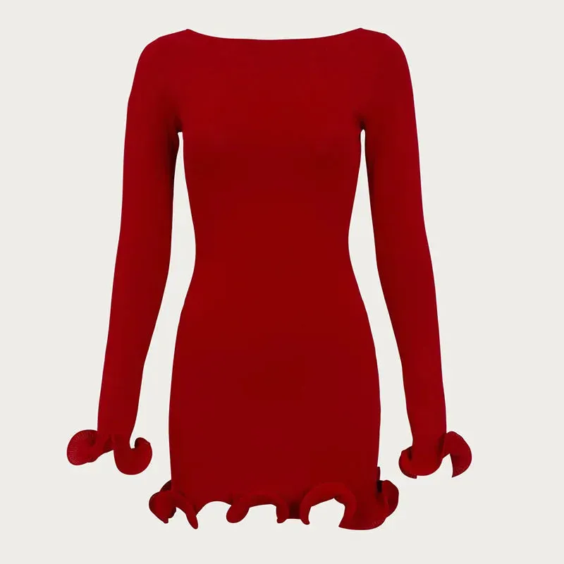 TARUXY Autumn New Knitted Mini Dress For Women Elegant Slim Fit