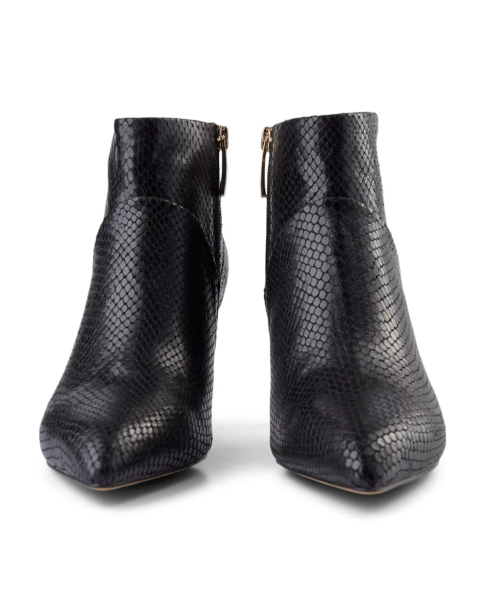 Valentine Reptile Leather Bootie - BLACK