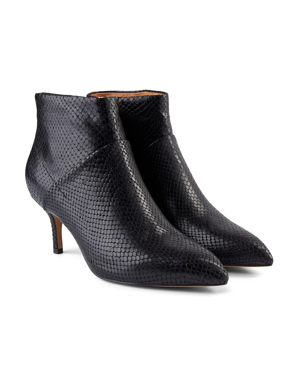 Valentine Reptile Leather Bootie - BLACK