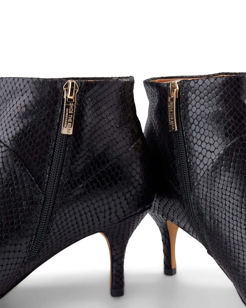 Valentine Reptile Leather Bootie - BLACK