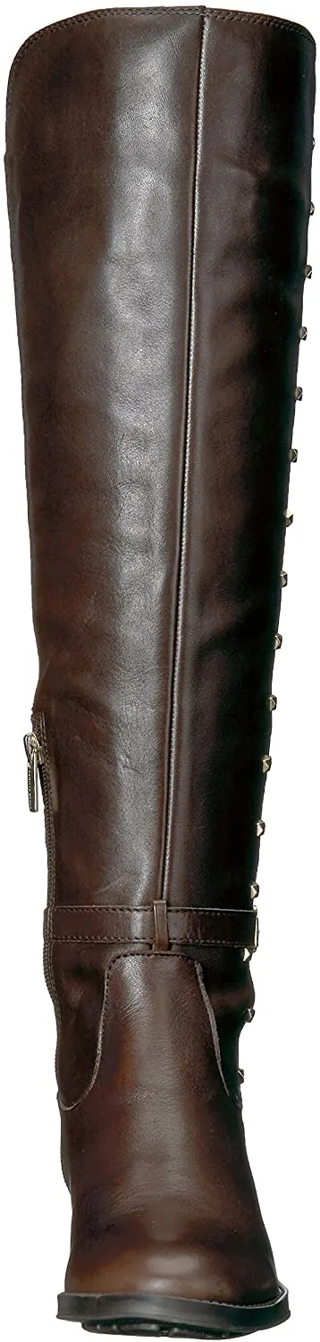 Vince Camuto Pallien Edgy Style Studded Trim Stacked Heel Over The Knee Boots Expresso (6.5, Expresso)