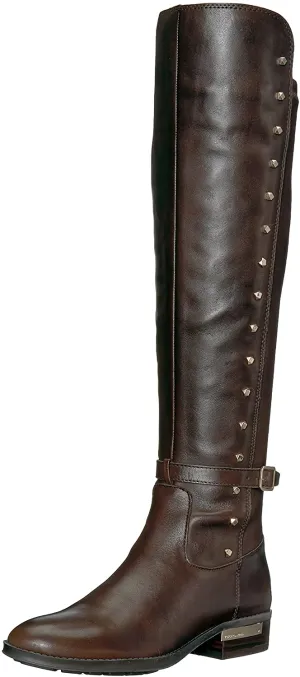 Vince Camuto Pallien Edgy Style Studded Trim Stacked Heel Over The Knee Boots Expresso (6.5, Expresso)